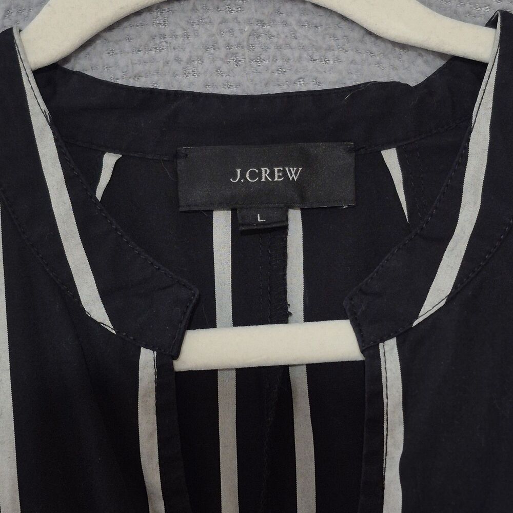 J.Crew Women's Black Stripe Cinched-Waist Cotton Poplin Midi Dress L - Picture 3 of 10